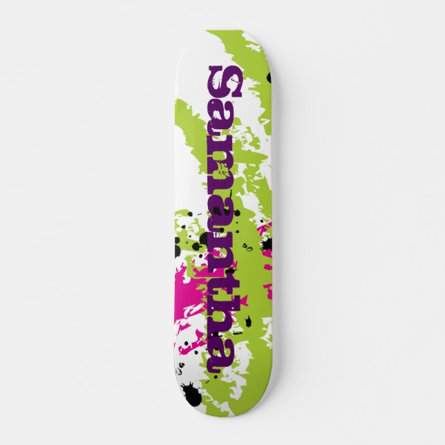 Pink Green Paint Splash Ink Mini Skateboard (Front)