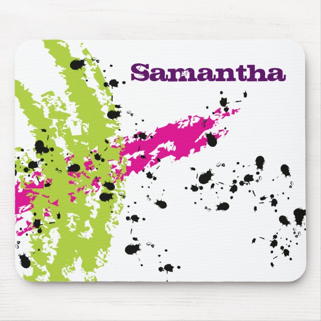 Pink Green Paint Splash Ink Personalized Mousepad (Front)
