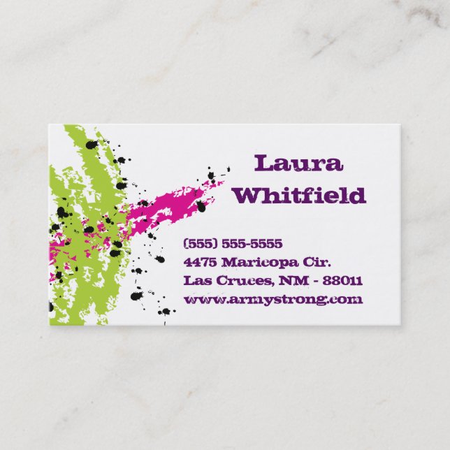 Pink Green Paint Splash Ink Splotch Business Card (Front)