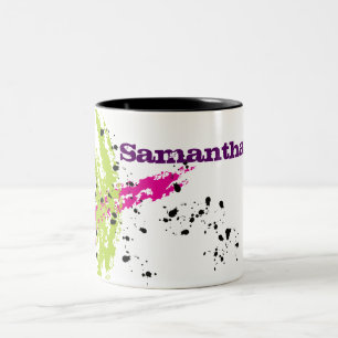 Pink Green Paint Splash Ink Splotch Coffee Mug Cup
