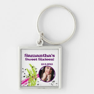 Pink Green Paint Splash Ink Splotch Drop Key Chain