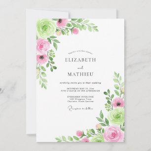 Pink Green Painterly Bloom Wedding Invitation