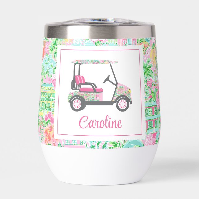 Pink & Green Palm Beach Golf Cart Personalized (Front)