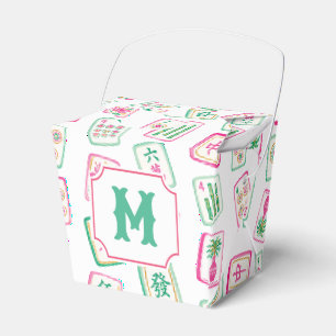Pink & Green Palm Beach Mahjong Tiles Monogram Favor Box