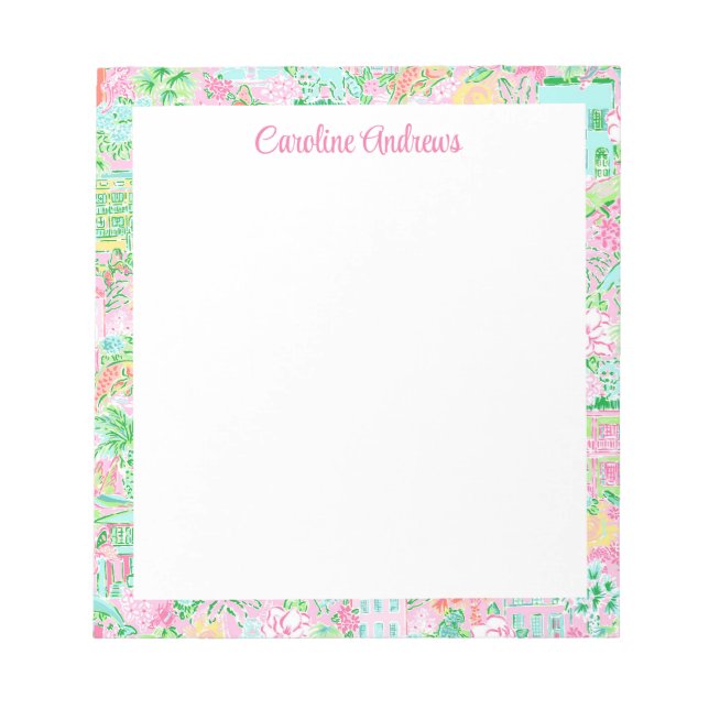 Pink & Green Palm Beach Personalized Notepad (Front)