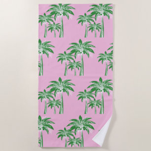 Pink Green Palm Trees Preppy Girly Pool Beach Towel