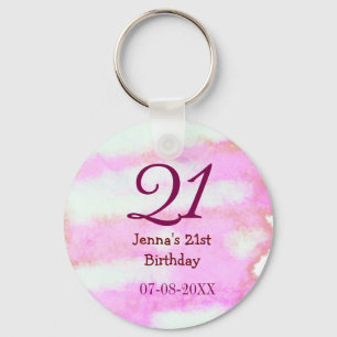 Pink green pastel 21st birthday simple name date g keychain