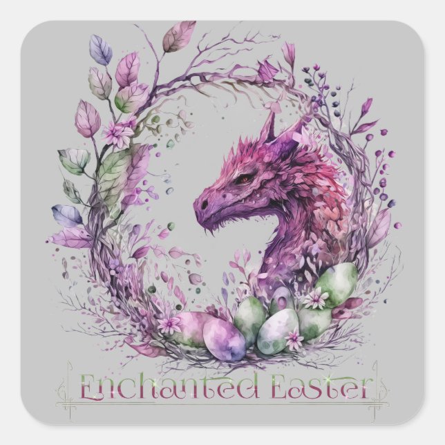 Pink Green Pastel Enchanted Easter Dragon T-Shirt  Square Sticker (Front)