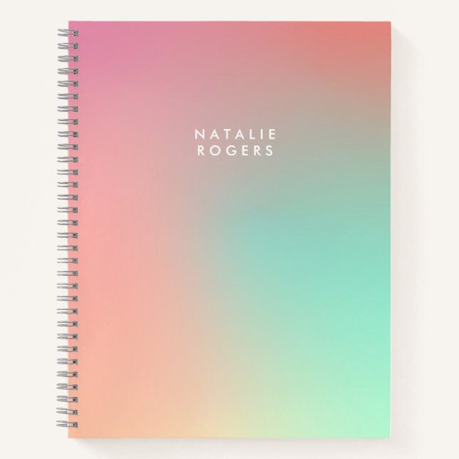 Pink Green Pastel Ombre Gradient Abstract Name Notebook (Front)