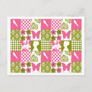 Pink & Green Patchwork Postcard