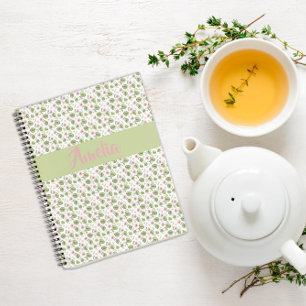 Pink green pattern watercolor flower notebook