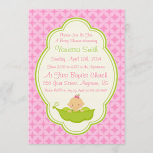 Pink & Green Pea in the Pod Baby Shower Invitation