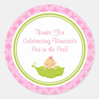 Pink & Green Pea in the Pod Baby Shower Stickers