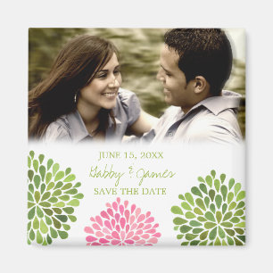 Pink Green Petals Save the Date Wedding Magnet