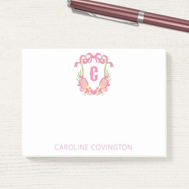 Pink & Green Pickleball Paddle Monogram Crest Post-it Notes (Creator Uploaded)