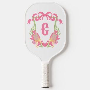 Pink & Green Pickleball Paddles Monogram Crest