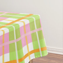 Pink & Green Plaid Cotton Tablecloth 52"x70"