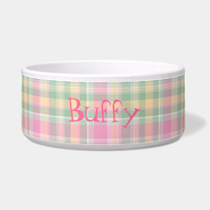 Pink & Green Plaid Custom Dog Bowl