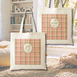 Pink & Green Plaid Joy in Every Chapter Custom  Tote Bag