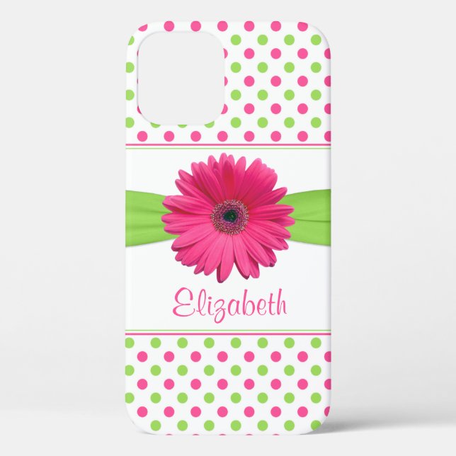 Pink Green Polka Dot Gerber Daisy Case-Mate iPhone Case (Back)