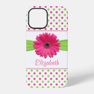 Pink Green Polka Dot Gerber Daisy iPhone 12 Pro Case