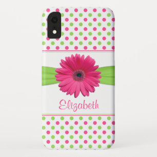 Pink Green Polka Dot Gerbera Daisy iPhone XR Case