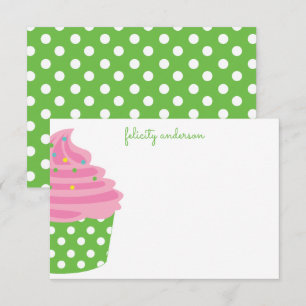 Pink & Green Polka Dot Personalized Note Cards