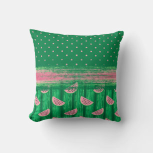Pink Green Polka Dot Watermelon Throw Pillow