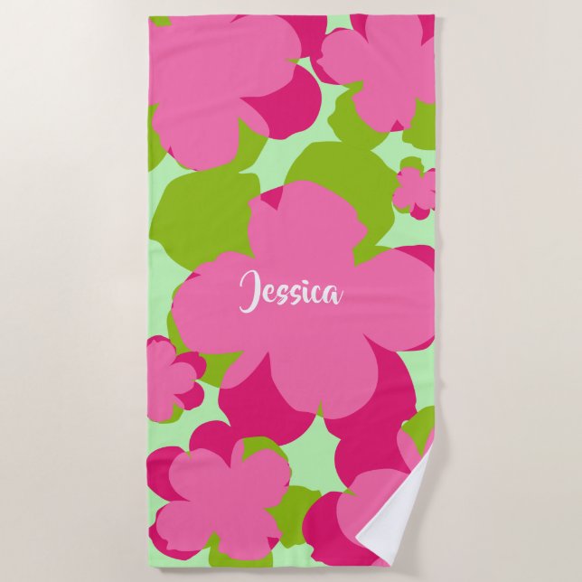 Pink/Green Popflower Beach Towel (Front)