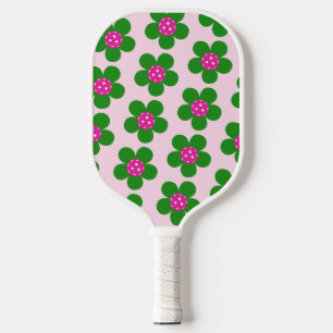 Pink + Green preppy flowers cute girly Pickleball Paddle