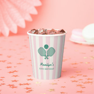 Pink Green Preppy Pickleball Birthday Party Paper Cups