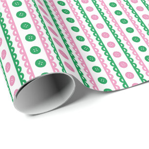 Pink & Green Preppy Striped Craft & Sewing Room Wrapping Paper