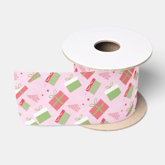Pink Green Presents Christmas Satin Ribbon