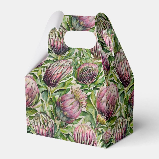 Pink & Green Protea Flowers Pattern Favor Box (Front Side)