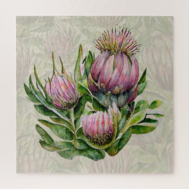Pink & Green Protea Flowers Pattern Jigsaw Puzzle (Vertical)