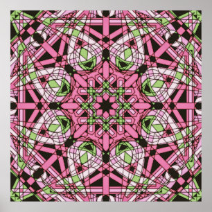 Pink & Green Psychedelic Kaleidoscope Mandala  Poster