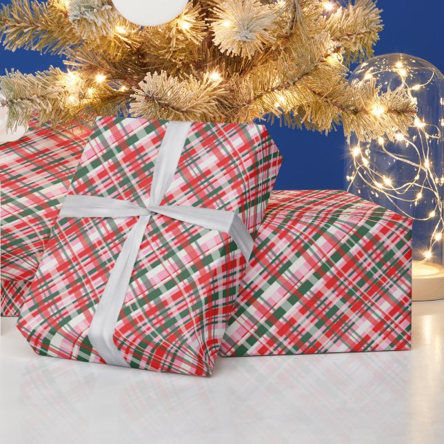Pink Green Red Tartan Plaid Christmas Holiday Wrapping Paper (Holidays)