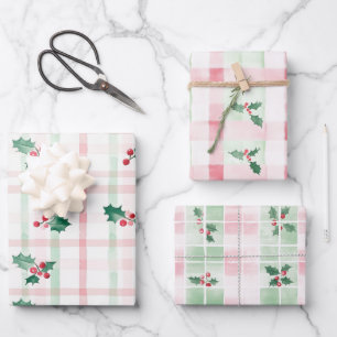 Pink Green Retro Christmas Wrapping Paper Sheets