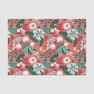 Pink Green Retro Floral Christmas Tissue Paper