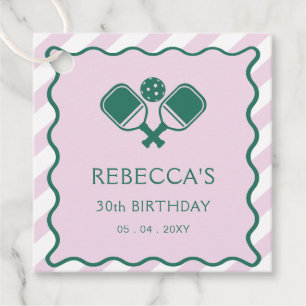 Pink Green Retro Pickleball 30th Birthday Favour Tags