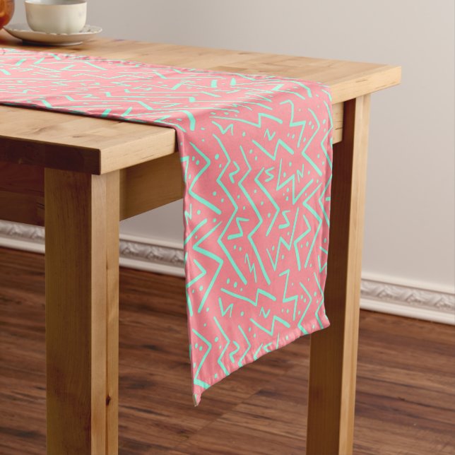 Pink & Green Retro Psychedelic Design Medium Table Runner (In Situ)