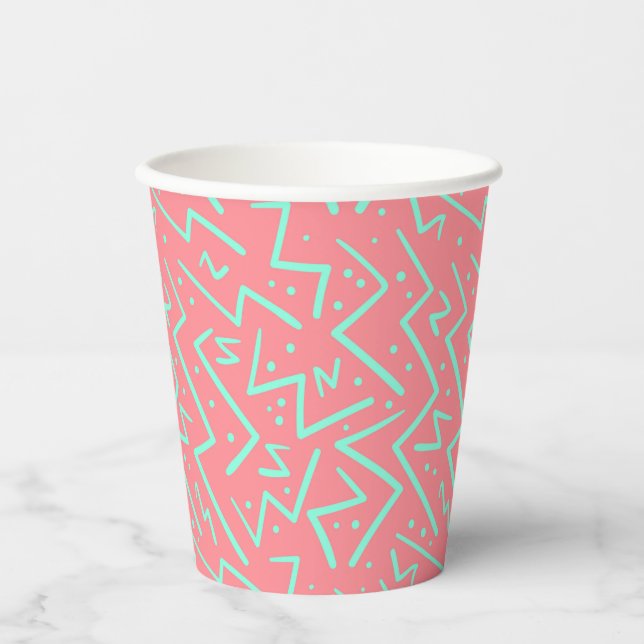 Pink & Green Retro Psychedelic Design Paper Cups (Front)