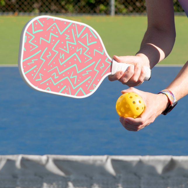 Pink & Green Retro Psychedelic Design Pickleball Paddle (Insitu)
