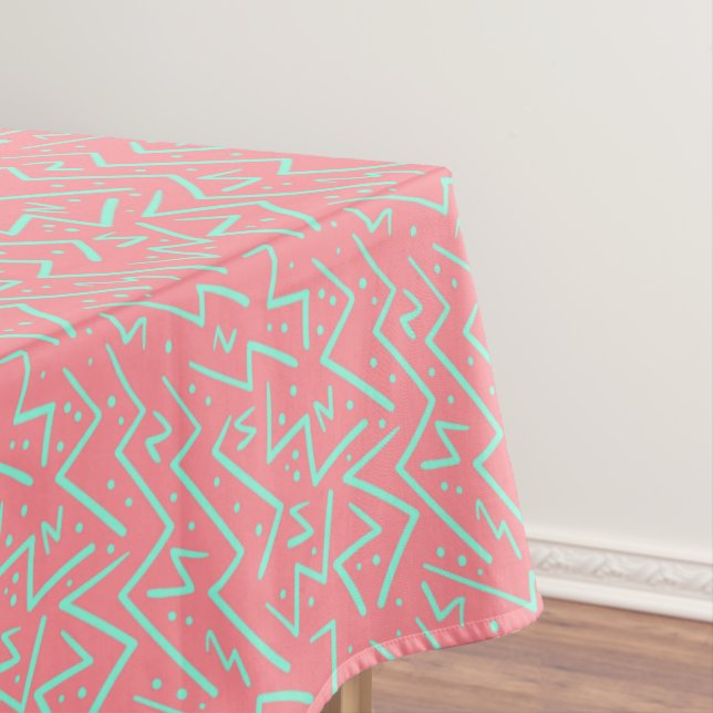 Pink & Green Retro Psychedelic Design Tablecloth (In Situ)