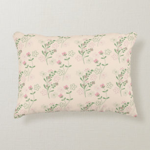 Pink Green Retro Y2K 70s Flower Pattern Accent Pillow