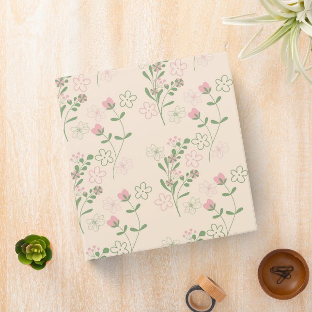 Pink Green Retro Y2K 70s Flower Pattern Binder (In Situ)