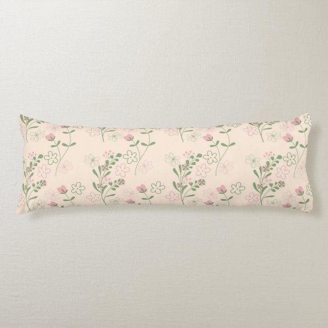 Pink Green Retro Y2K 70s Flower Pattern Body Pillow (Front)