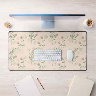 Pink Green Retro Y2K 70s Flower Pattern Desk Mat