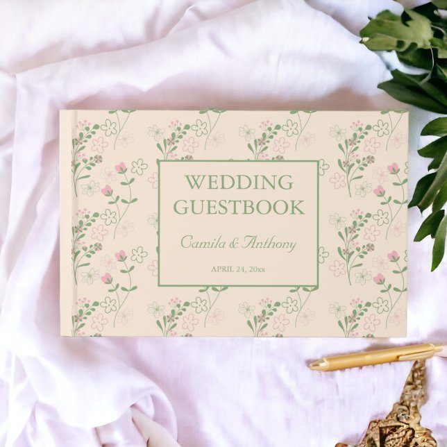 Pink Green Retro Y2K 70s Flower Pattern Guest Book (Zazzle Pink Green Retro Y2K 70s Flower Pattern Guest Book)