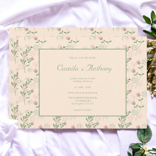 Pink Green Retro Y2K 70s Flower Pattern Invitation